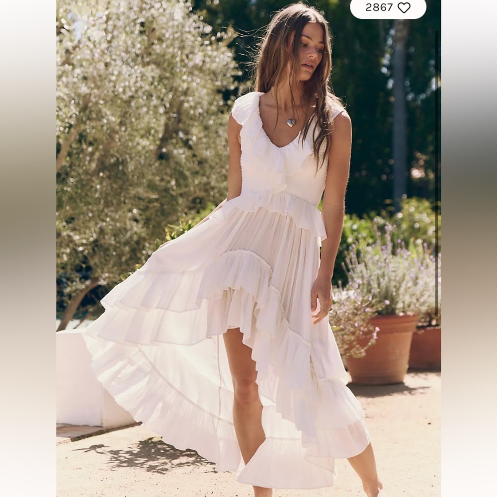NWT Free People Sunsational Midi White Ruffle Dress
